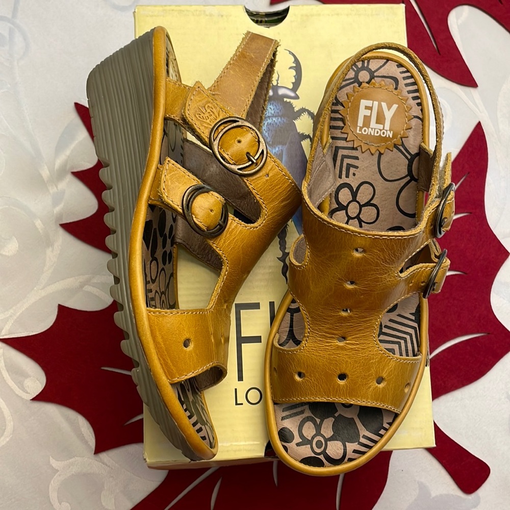 FLY LONDON Mustard Yellow Sandals 38